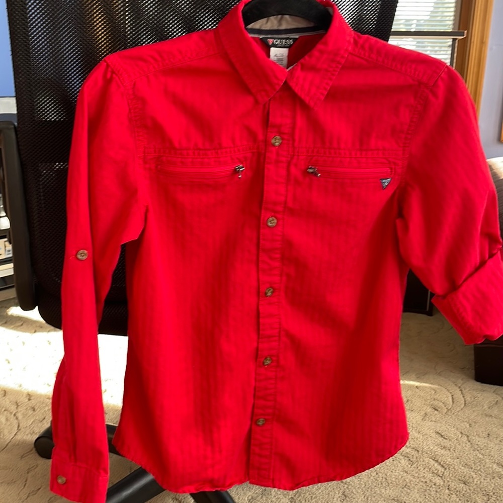 Boys Dress Shirt Guess Red Button Down  10/12